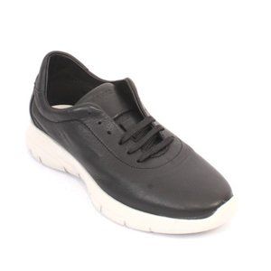 Frau 43g Black / White Leather Comfortable Lace-Up Flats Shoes